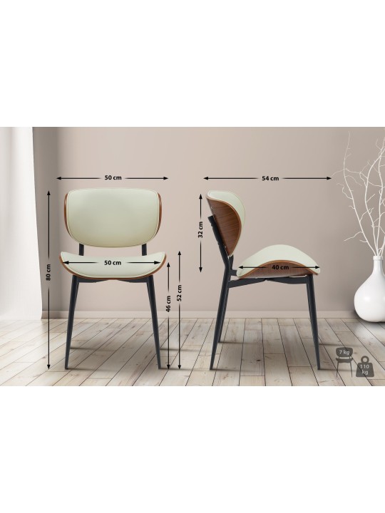 2 ruokasalin tuolin setti Enid keinonahkaa, pähkinä/kermanvärinen