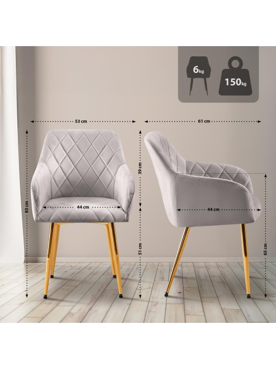 2 ruokapöydän tuolin setti Monett velvet G, harmaa