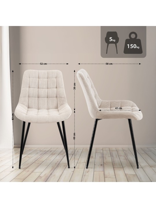 Sardna Cord ruokapöydän tuoli, kermanvärinen