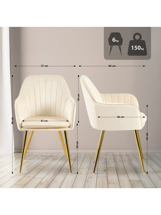 Ruokasalin tuoli Cheryl samettikulta, kermanvärinen