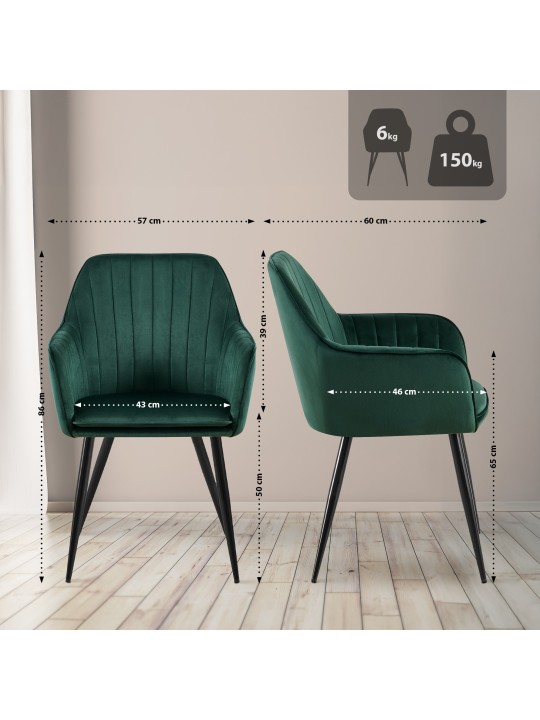Cheryl samettinen ruokapöydän tuoli, vihreä