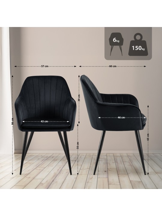 Cheryl samettinen ruokapöydän tuoli, musta