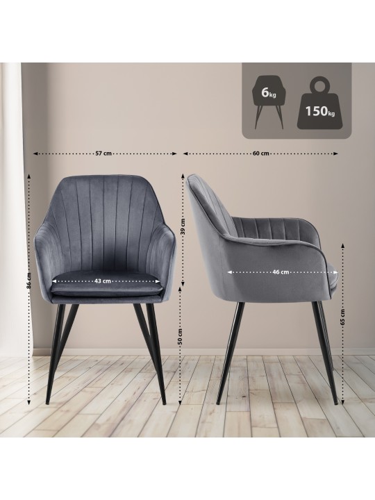 Cheryl samettinen ruokapöydän tuoli, tummanharmaa