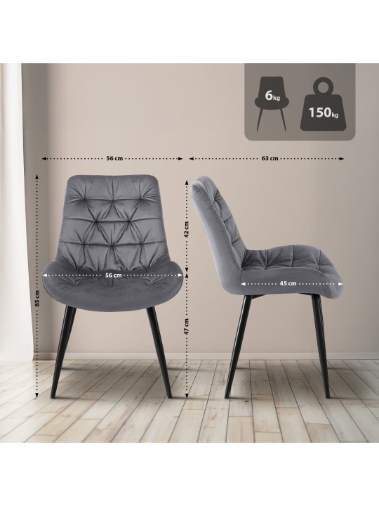 Rossford samettinen ruokapöydän tuoli, tummanharmaa