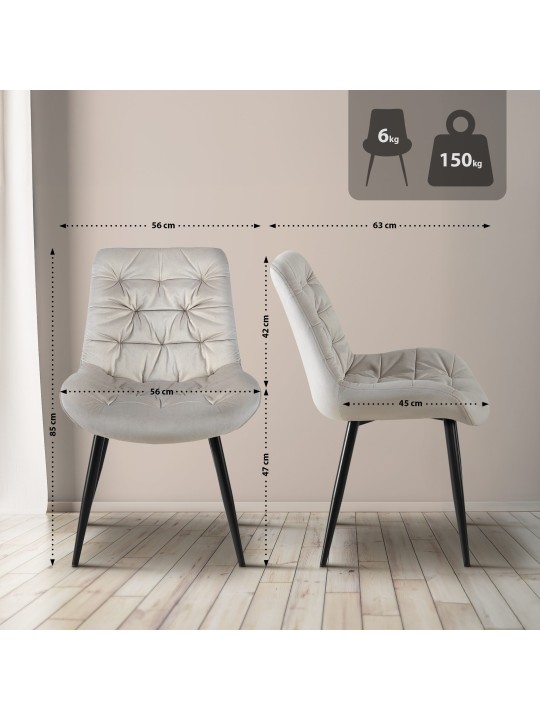 Rossford samettinen ruokapöydän tuoli, harmaa