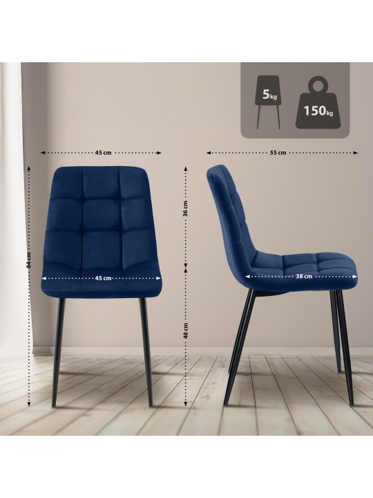 4 ruokapöydän tuolin setti Tilde velvet, sininen