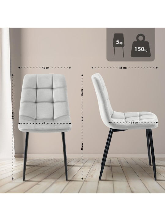 4 ruokapöydän tuolin setti Tilde velvet, harmaa