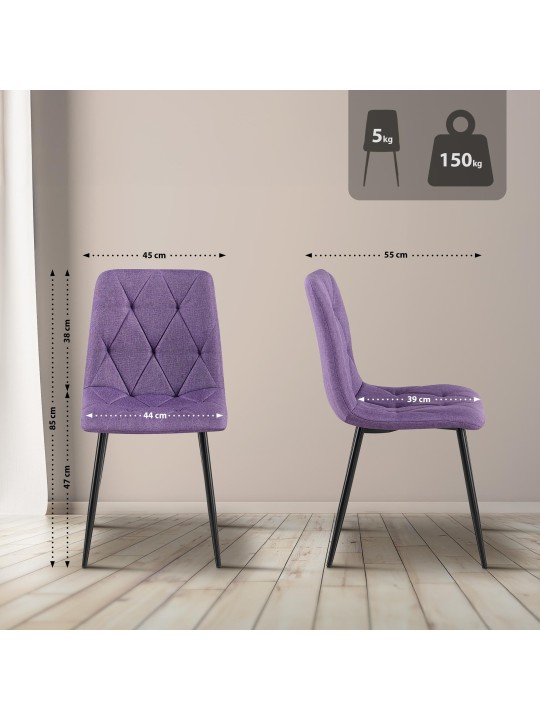 2 ruokapöydän tuolin setti Clairton kangas, liila
