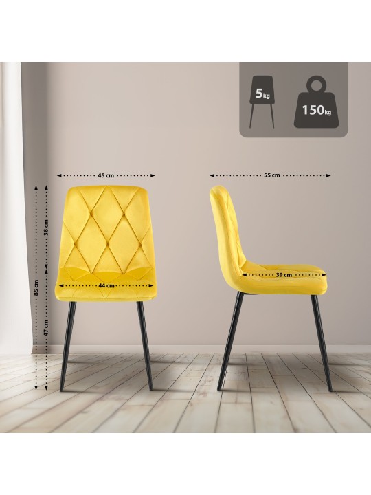 2 ruokapöydän tuolin setti Clairton velvet, keltainen 2 ruokapöydän tuolin setti Clairton velvet, keltainen