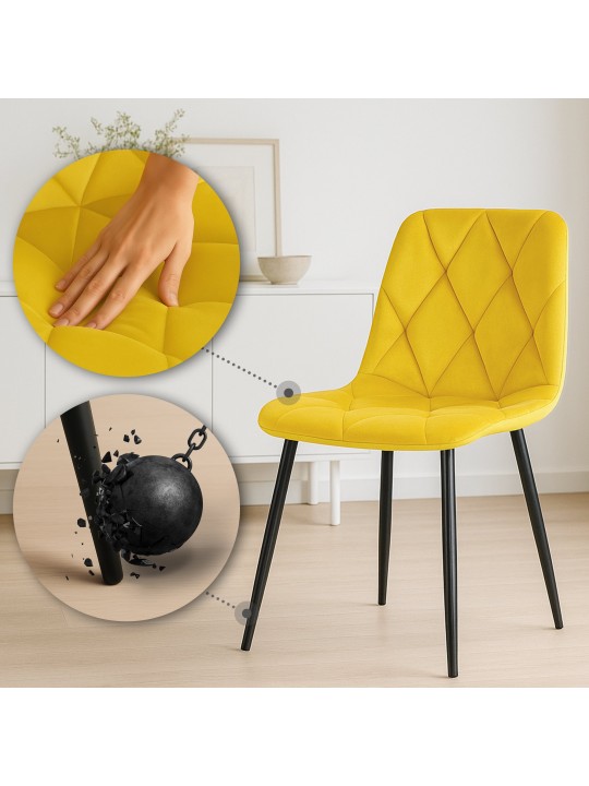 2 ruokapöydän tuolin setti Clairton velvet, keltainen 2 ruokapöydän tuolin setti Clairton velvet, keltainen