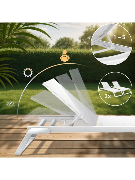 2 aurinkotuolin setti Tropic, valkoinen