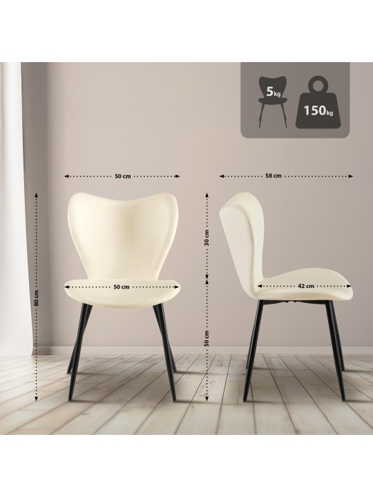 Maika samettinen ruokapöydän tuoli, kermanvärinen