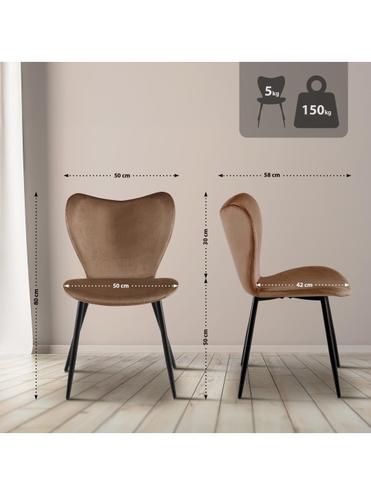 Maika samettinen ruokapöydän tuoli, ruskea