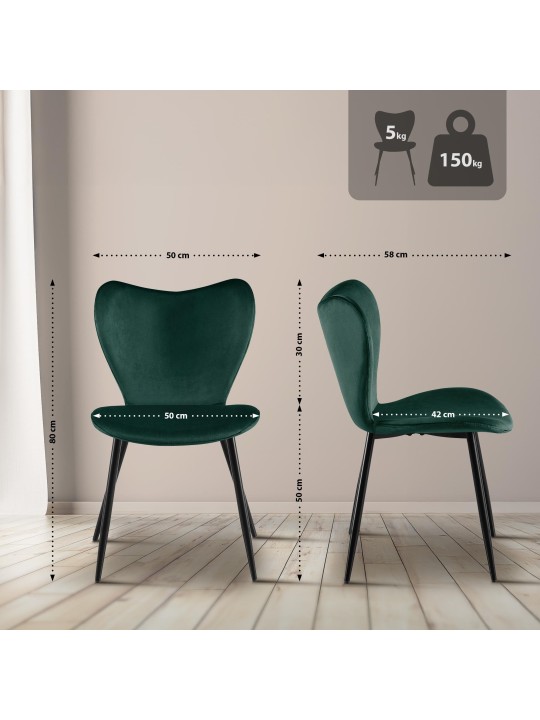 Maika samettinen ruokapöydän tuoli, vihreä