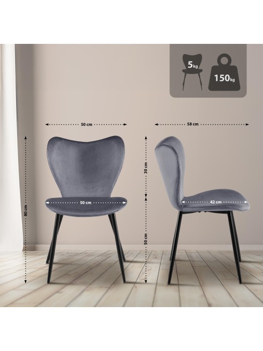 Maika samettinen ruokapöydän tuoli, tummanharmaa