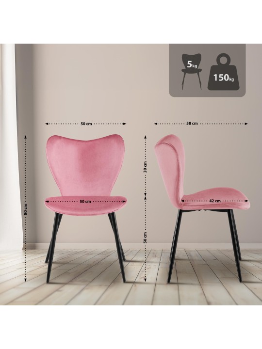 Maika samettinen ruokapöydän tuoli, vaaleanpunainen