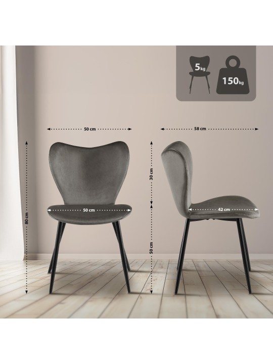 Maika samettinen ruokapöydän tuoli, antrasiitti