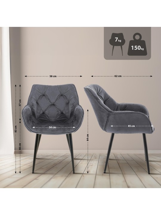 Tuoli Tanna samettia, tummanharmaa