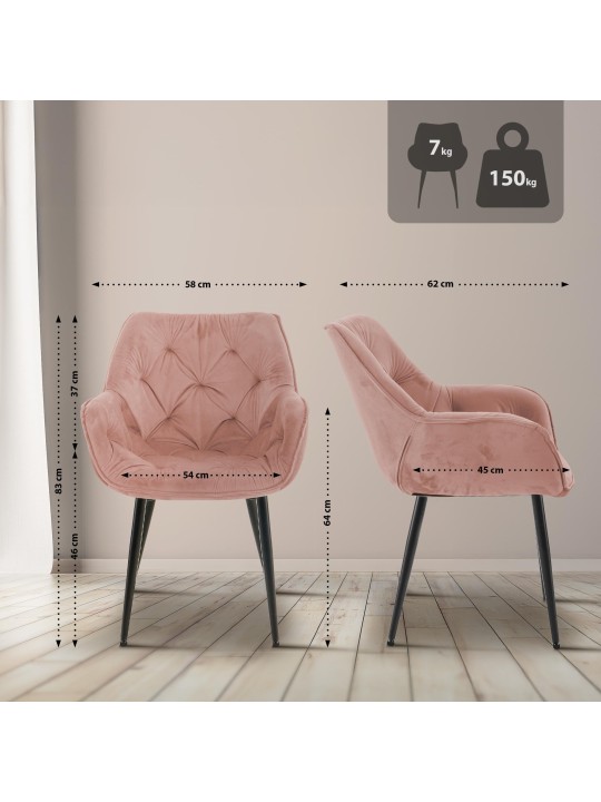 Tuoli Tanna samettia, vaaleanpunainen