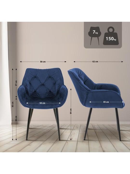 2 tuolin setti Tanna velvet, tummansininen