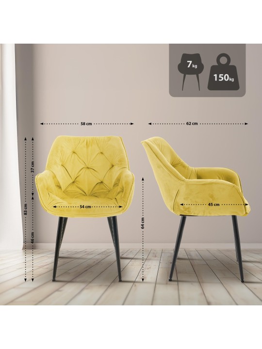 2 tuolin setti Tanna velvet, keltainen