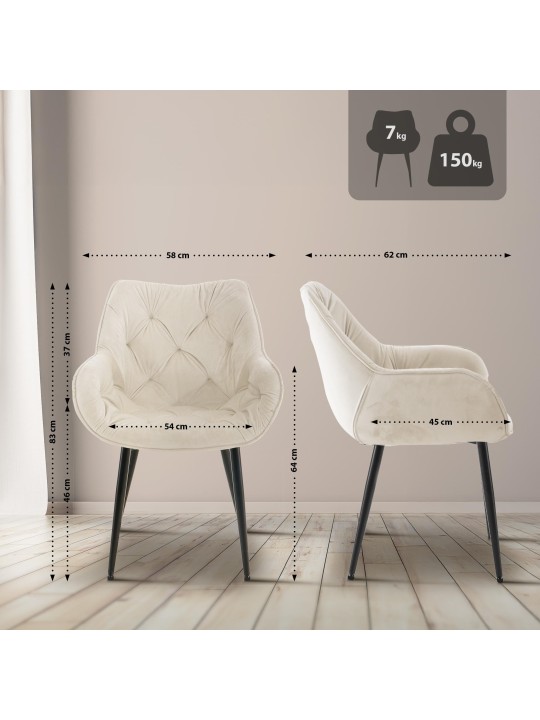 4 tuolin setti Tanna velvet, kermanvärinen