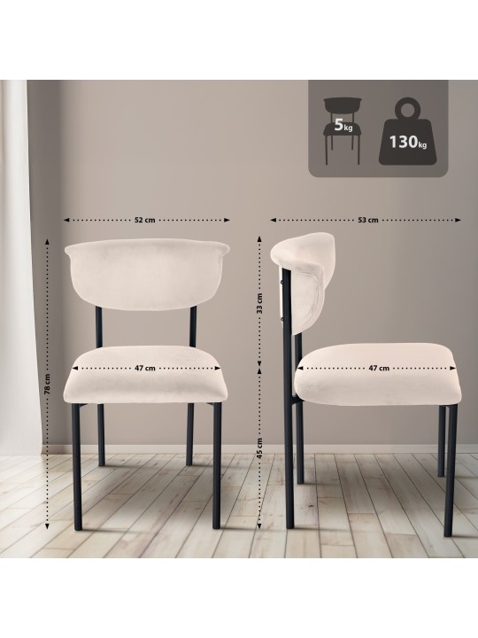 2 vierailijatuolin setti Gambell samettia, kermanvärinen