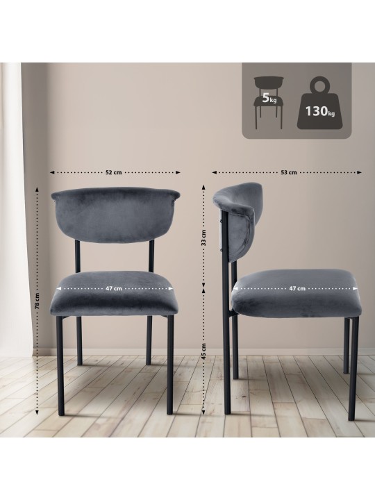 2 vierailijatuolin setti Gambell samettia, tummanharmaa