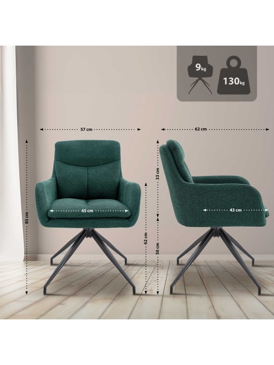 2 ruokapöydän tuolin setti Somers kangas, vihreä