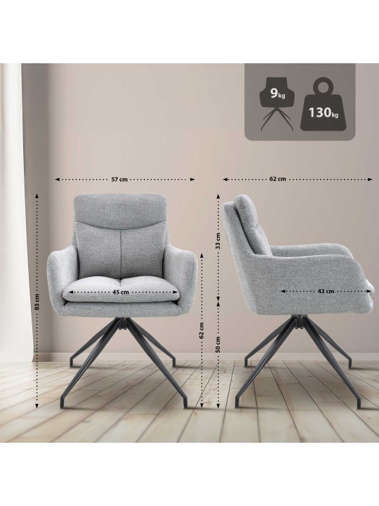 2 ruokapöydän tuolin setti Somers kangas, vaaleanharmaa