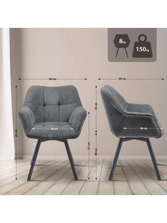 Jordi Cord ruokapöydän tuoli, tummanharmaa