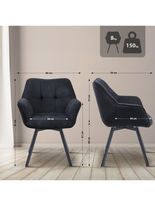 Jordi Cord ruokapöydän tuoli, musta