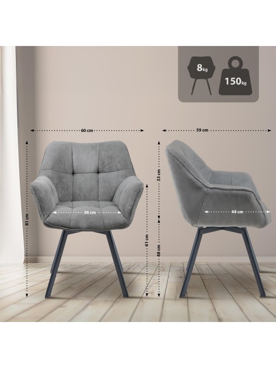 Jordi Cord ruokapöydän tuoli, harmaa