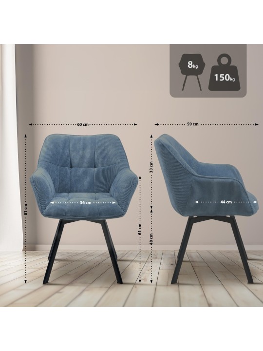 Jordi Cord ruokapöydän tuoli, sininen