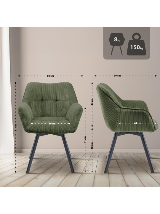 Jordi Cord ruokapöydän tuoli, vihreä