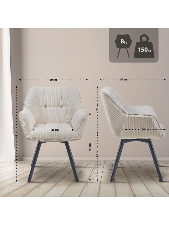 Jordi Cord ruokapöydän tuoli, kermanvärinen