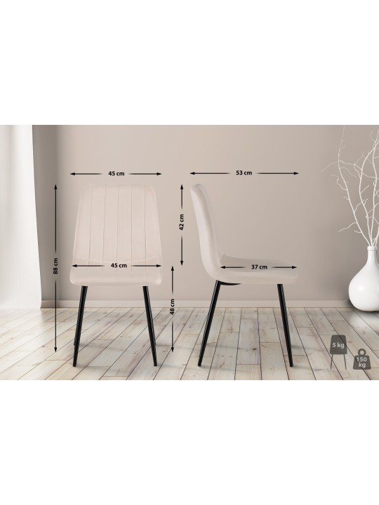 4 tuolin setti Dijon velvet, kermanvärinen