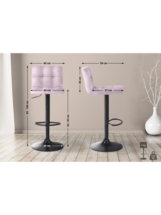 4 baarijakkaran setti Feni velvet, vaaleanpunainen