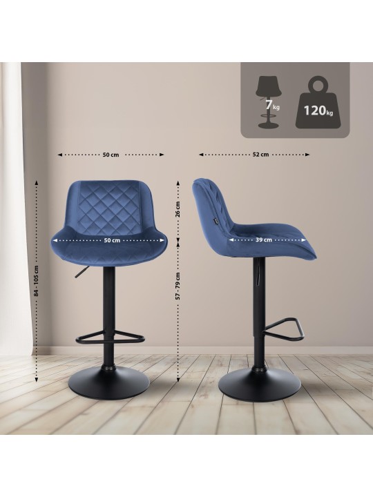 2 baarijakkaran sarja Kasson velvet, sininen