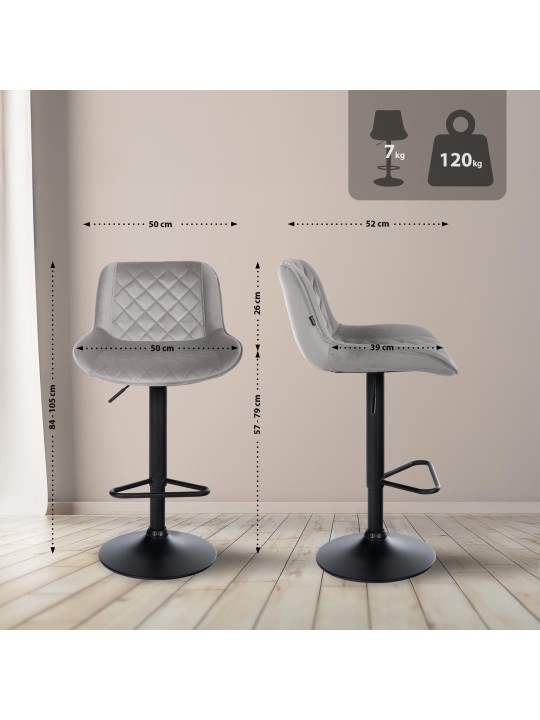 2 baarijakkaran sarja Kasson velvet, harmaa