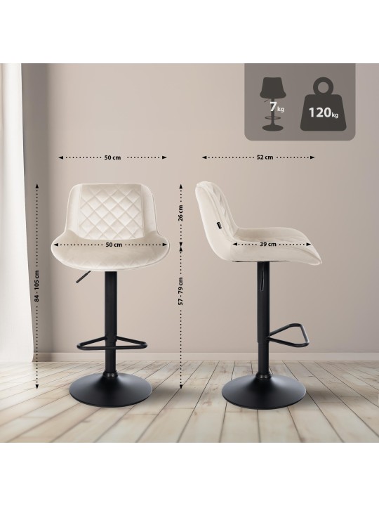 2 baarijakkaran sarja Kasson velvet, kermanvärinen