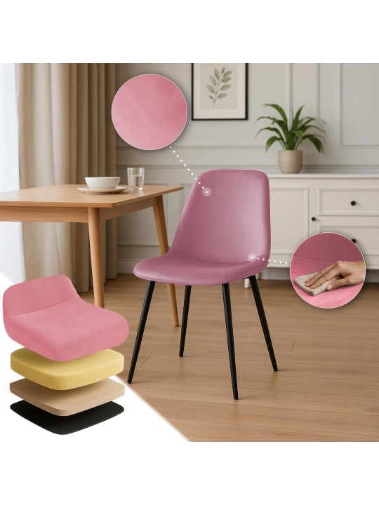 4 ruokapöydän tuolin setti Maryam velvet, vaaleanpunainen