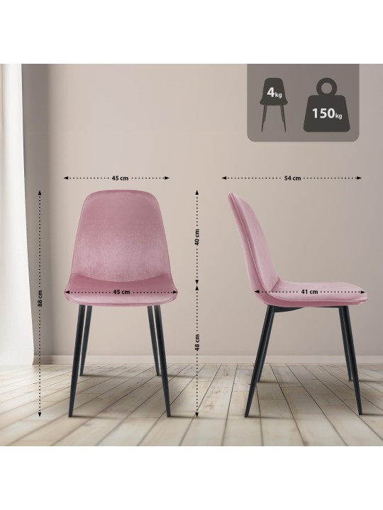 4 ruokapöydän tuolin setti Maryam velvet, vaaleanpunainen