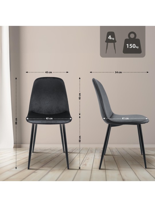 4 ruokapöydän tuolin setti Maryam velvet, tummanharmaa