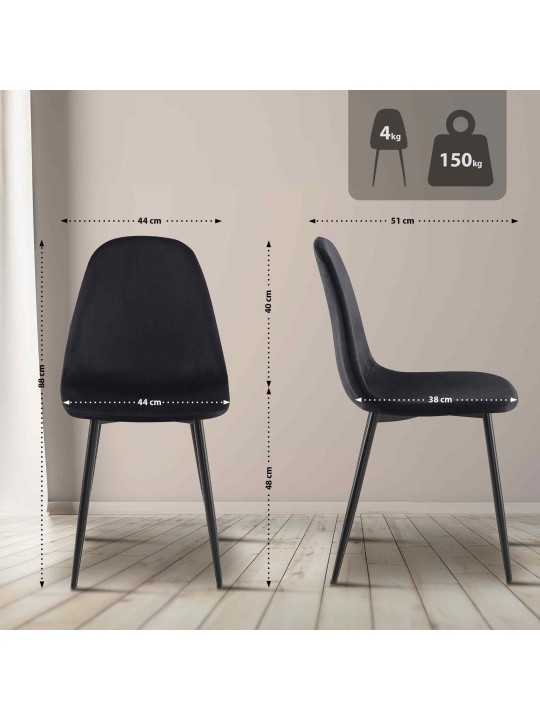 Set of 4 dining room chairs Napier velvet, musta