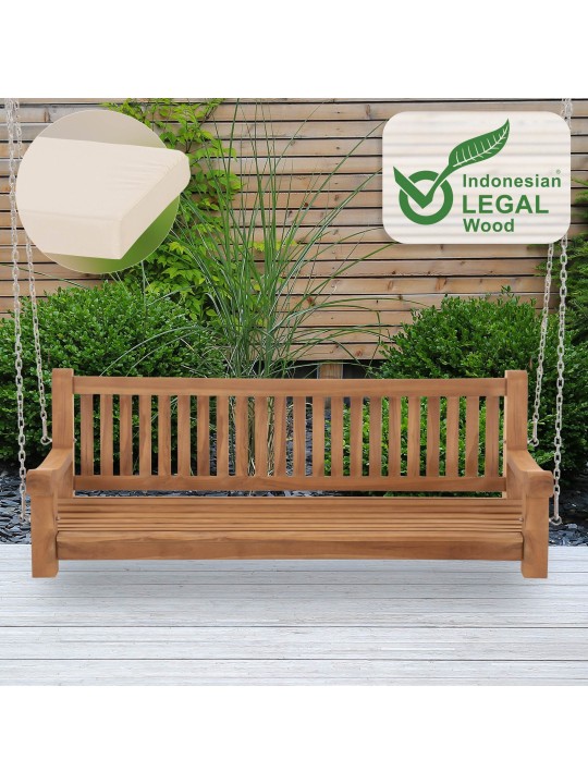 Joyce keinupenkki istuintyynyllä 180 cm + teak, kermanvärinen