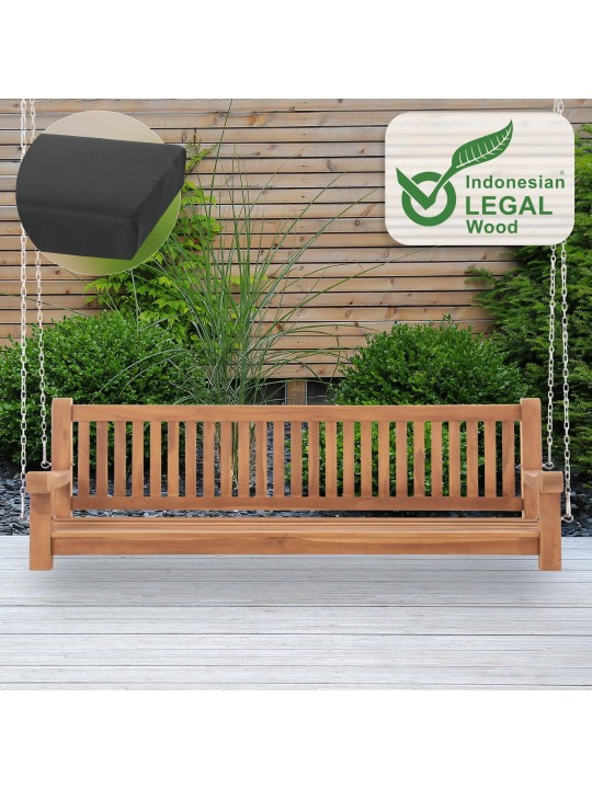 Joyce keinupenkki istuintyynyllä 200 cm + teak, tummanharmaa