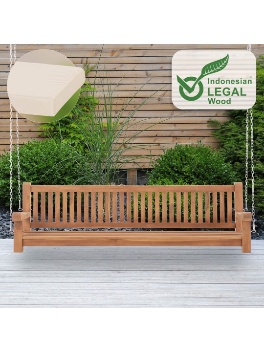 Joyce keinupenkki istuintyynyllä 220 cm + teak, kermanvärinen