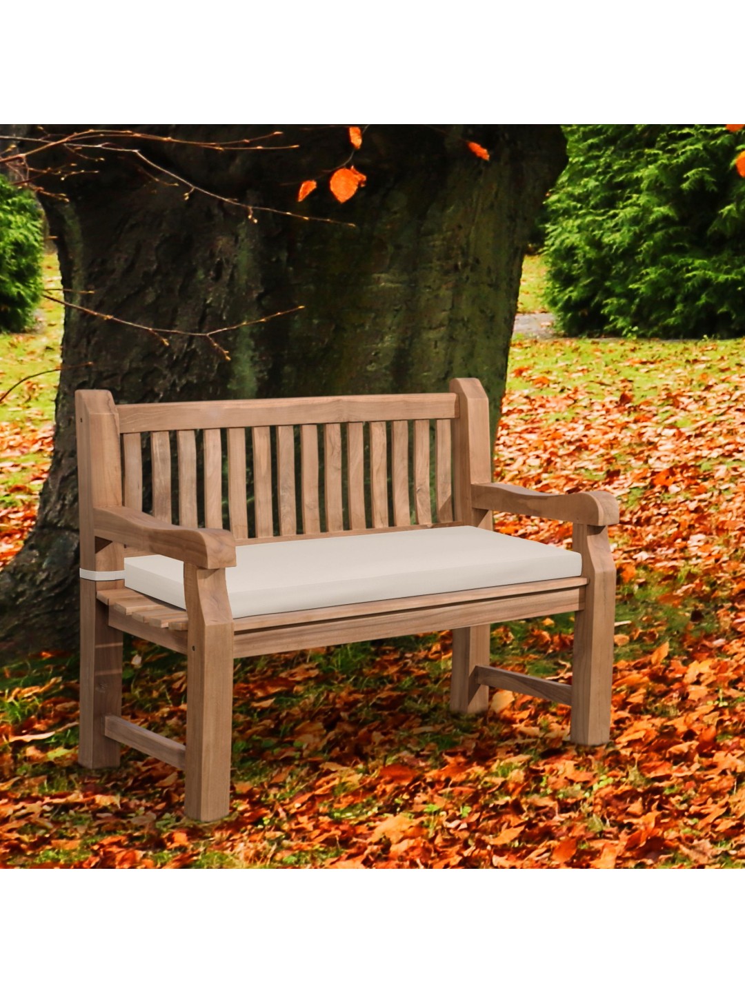 Tiikkipenkki Jackson istuintyynyllä 120 cm + teak, kermanvärinen