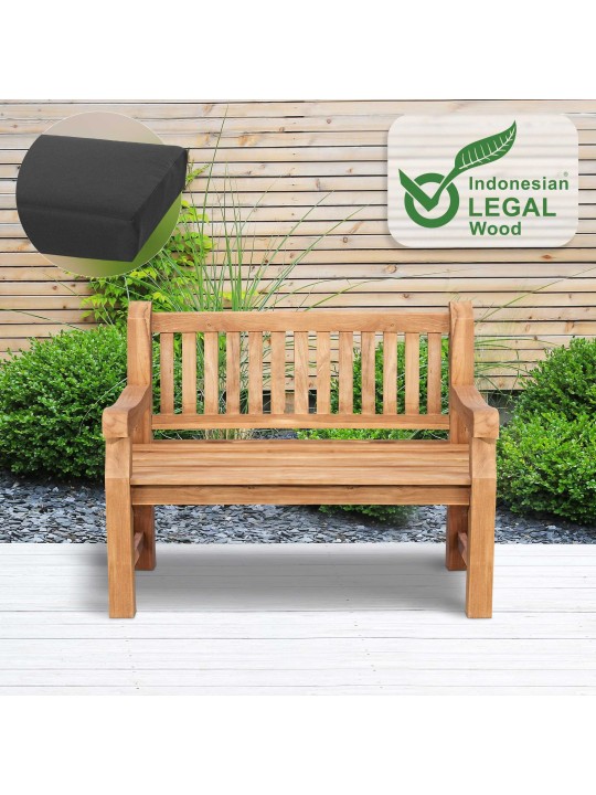 Tiikkipenkki Jackson istuintyynyllä 120 cm + teak, tummanharmaa